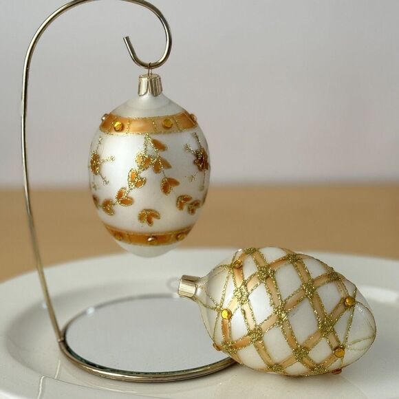 Vtg‎ MSE Martha Stewart Glass Christmas Ornament Glitter Gold White Egg Tear Lot - Picture 1 of 15